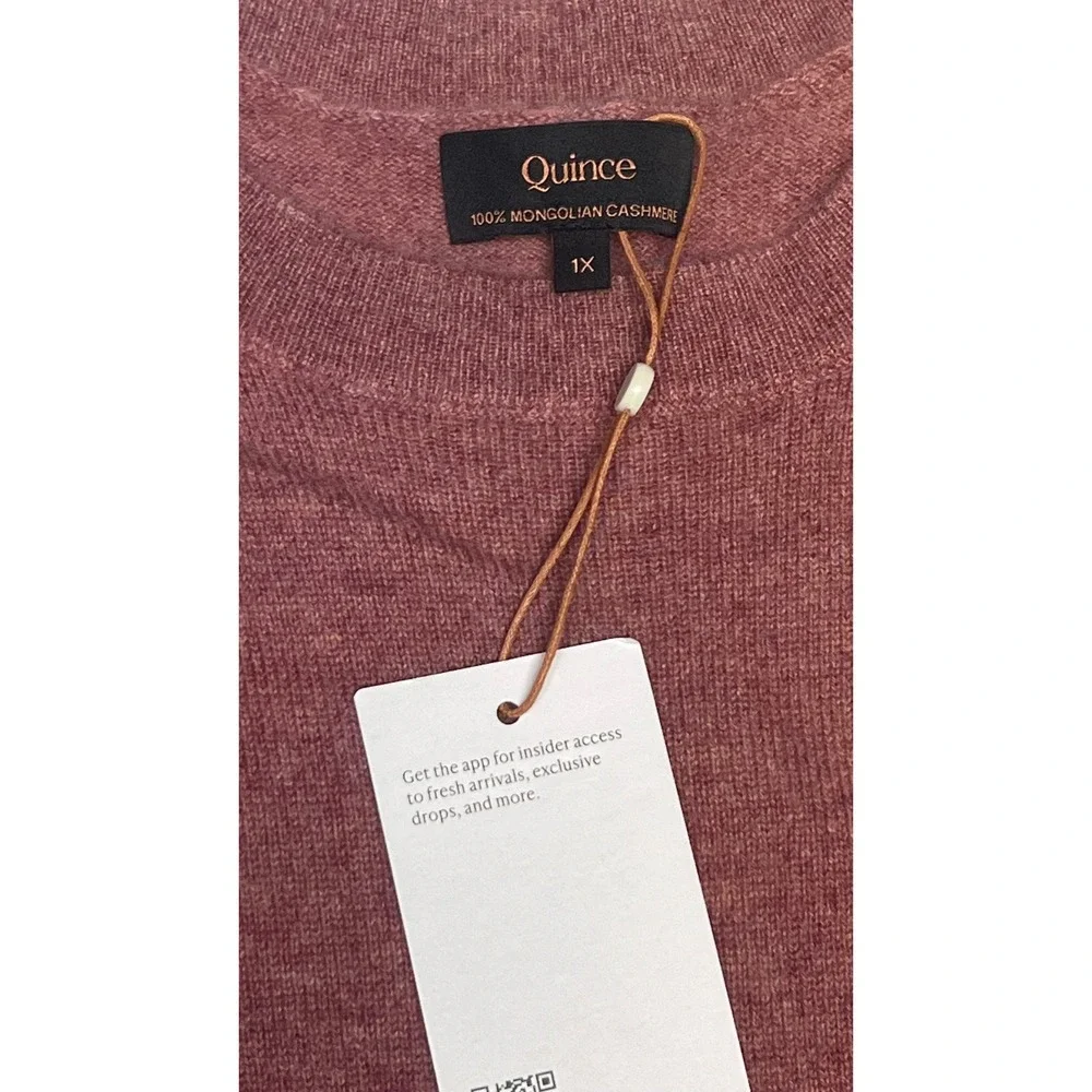 Quince Woman's 100% Mongolian Cashmere Crewneck Sweater 1X Heather Shaded Pink